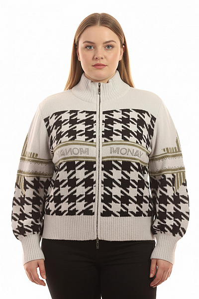 Monari Dámský Kardigan Vzorovaný Na Zip S Perličkami Velikost 40