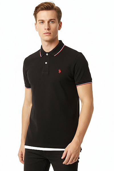 Pánské Tričko S Límečkem Černé U.S.POLO ASSN. Vel. M