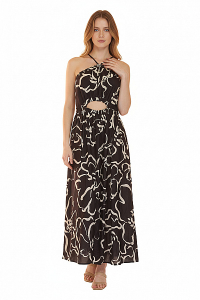 Dámské šaty Bez Rukávů černé Květované Maxi Volnočasové Letní Velikost S