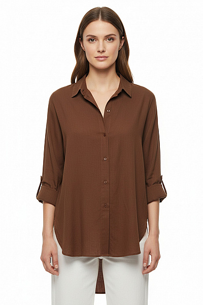 Smith & Soul Dámská Hnědá Lyocellová Košile Dlouhý Rukáv Volná Ležérní Vel. S