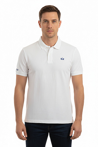 La Martina Bílé Polo Tričko Krátký Rukáv S Nápisem A Výšivkou Velikost Xl