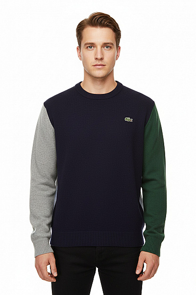 LACOSTE Vlněný Pulovr Přes Hlavu Modrý šedý Zelený Vel. XXL