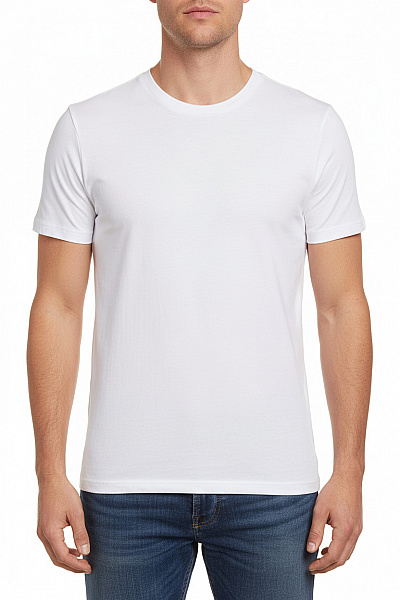 LAWRENCE GREY Pánské Bavlněné Tričko Bílé Basic S Krátkým Rukávem A Kulatým Výstřihem Vel. L