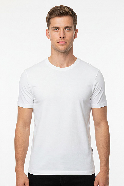 LAWRENCE GREY Pánské Bavlněné Bílé Basic Tričko S Krátkým Rukávem A Kulatým Výstřihem Velikost L