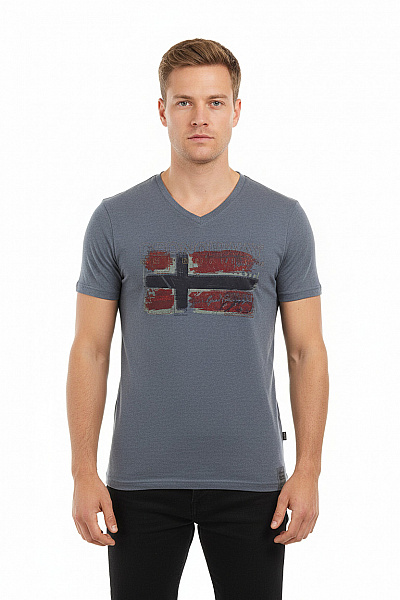 Pánské Tričko S Potiskem Modré Geographical Norway Vel. M