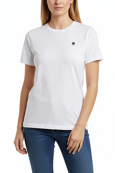 G-Star Dámské Bílé Tričko S Krátkým Rukávem Basic Jednobarevné S Kulatým Výstřihem Velikost L