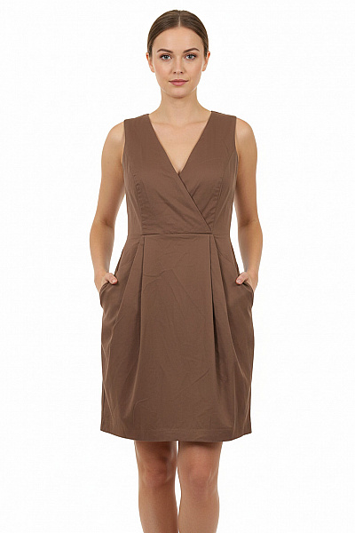 InWear Hnědé Zavinovací Pouzdrové šaty S Kapsami Jednoduché Denní Vel. 40
