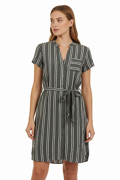 OBJECT Zelené Dámské Košilové šaty Svislé Proužky S Páskem Velikost 38