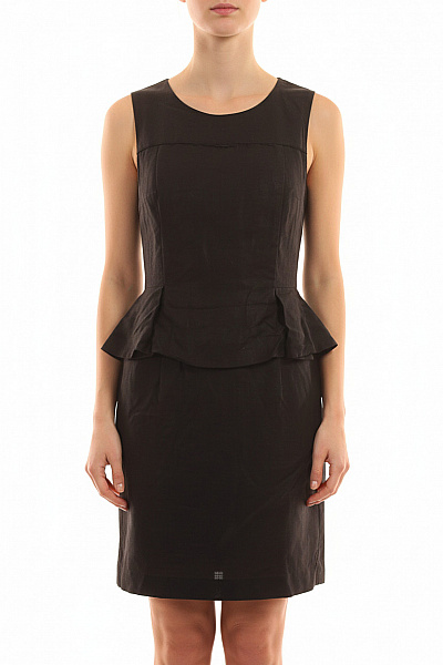 InWear Černé Pouzdrové šaty S Peplum Sukní Lněné Elegantní Krátké Vel. 38