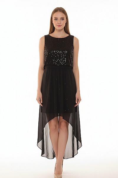 Společenské šaty Bez Rukávů Třpytivé Asymetrické černé Vel. 38