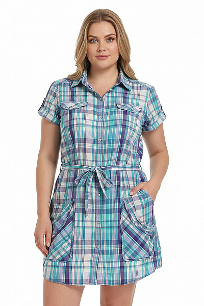 BENCH. Dámská Bavlněná Krátká Košile Kostkovaná Modrá Fialová Ležérní Velikost .L