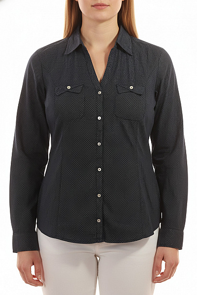 BONITA Dámská Bavlněná Košile Modrá Puntíkovaná Dlouhý Rukáv Slim Fit Ležérní Velikost 44