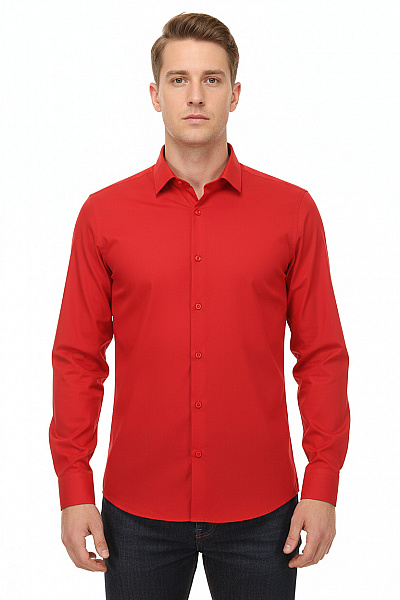 MOSS Pánská Košile Jednobarevná Červená