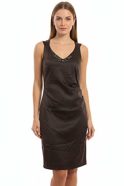 InWear Černé Saténové šaty Na Ramínka S Kamínky Elegantní Velikost 42
