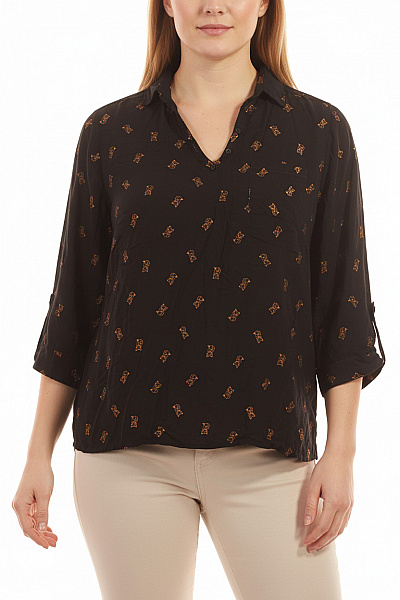 Paprika Dámská Viskózová Halenka černá S Potiskem Volná S Krátkým Rukávem Velikost T3