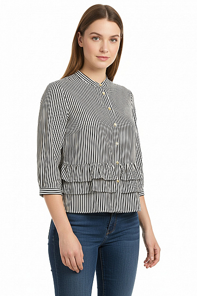 ZARA Viskózová Dámská Košile Pruhovaná S Volánky Elegantní Ležérní Vel. L