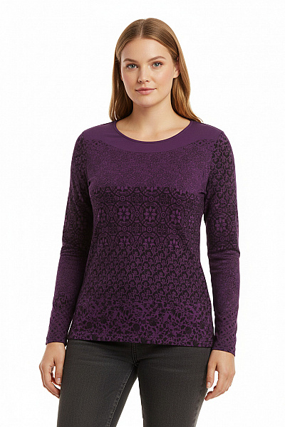 CECIL Dámská Bavlněná Halenka Fialová Vzorovaná S Dlouhým Rukávem úpletová Podzimní Velikost M