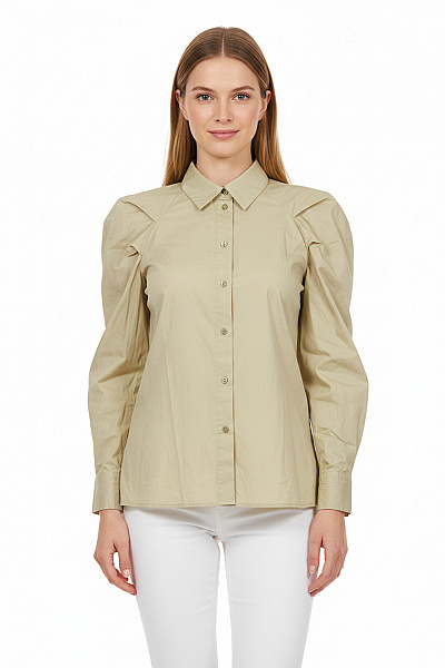 NA-KD Dámská Khaki Košile S Nabíraným Rukávem A Límečkem Velikost 38