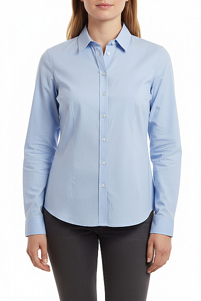 Marie Lund Dámská Bavlněná Modrá Košile S Dlouhým Rukávem Elegantní Vypasovaná Velikost 46