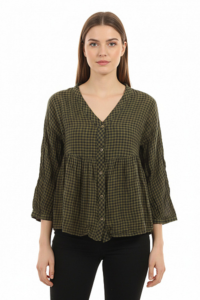 MANGO Kostkovaná Dámská Košile Zelená Second Hand Vel. S