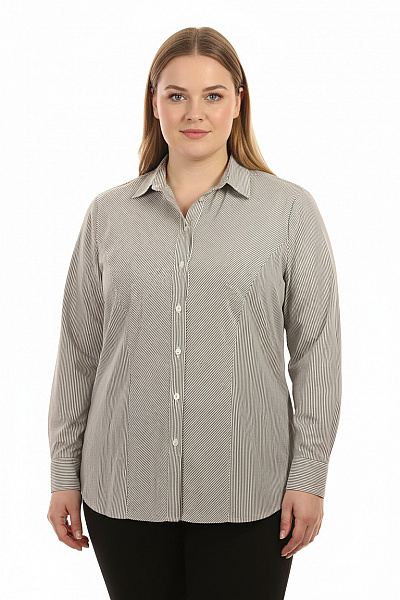ETERNA Dámská Košile S Dlouhým Rukávem Vypasovaná Pruhovaná Business Elegantní Vel. 48