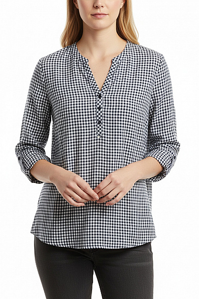 CECIL Dámská Modrá Bílá Kostkovaná Halenka Dlouhý Rukáv Tuniková Volná Velikost XL