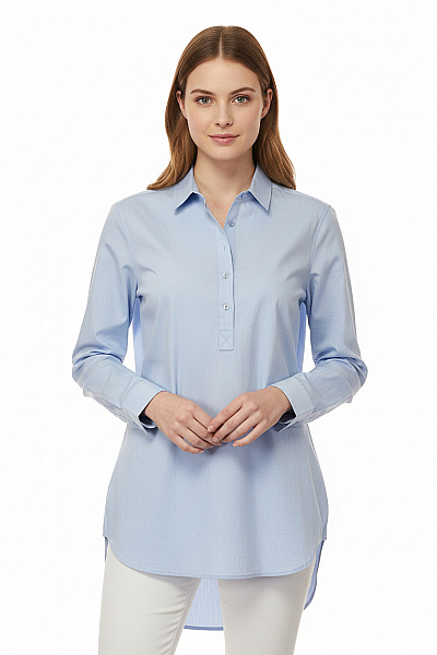 Massimo Dutti Dámská Modrá Košilová Halenka Dlouhý Rukáv Propínací Límeček Tuniková Velikost 36