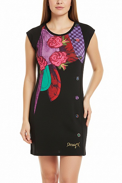 DESIGUAL  Šaty S Květinovým Potiskem Černé Vel. L