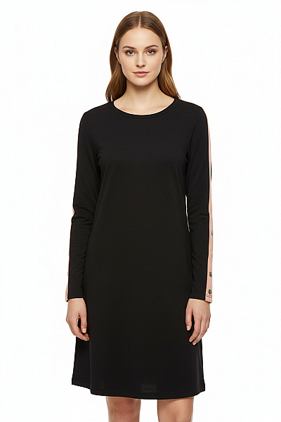 ONLY Černé Mikinové šaty Tunikové S Dlouhým Rukávem A Růžovým Zdobením Vel. S