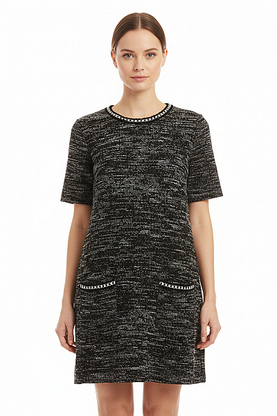 Pinko Černobílé Pletené Tunikové šaty S Krátkým Rukávem A Kapsami Vel. S