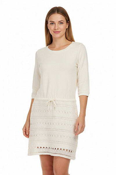 OBJECT Dámské Pletené šaty Krémové Ažurové Mini S Tunikovým Střihem Velikost M