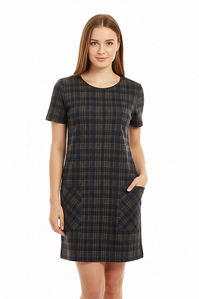 Dorothy Perkins Dámské šaty Krátký Rukáv Kostkované Tmavé S Kapsami Tunikové Velikost 38