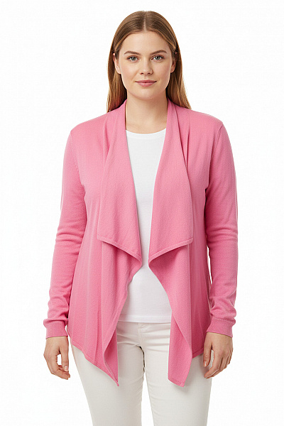 Dámský Růžový Lehký Volný Kardigan Bez Zapínání Vel. XL