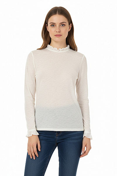 RICH&ROYAL Dámská Bílá Halenka S Dlouhým Rukávem A Volánkovým Stojáčkem Velikost S