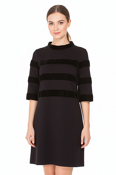 Maje Černé šaty Krátký Rukáv Sametové Pruhy Mašle Velikost 2
