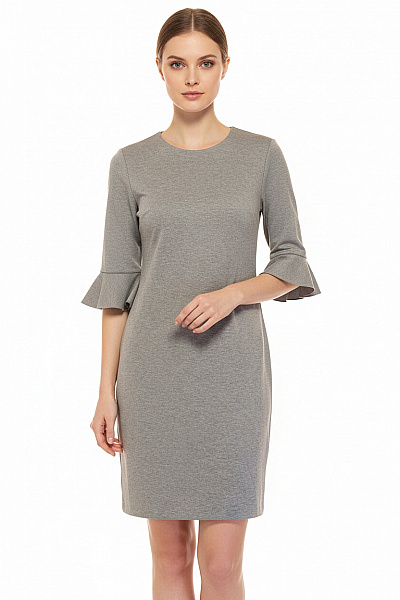 BANANA REPUBLIC Šedé úpletové šaty Ke Kolenům S Tříčtvrtečním Rukávem A Zvonovými Manžetami Velikost S