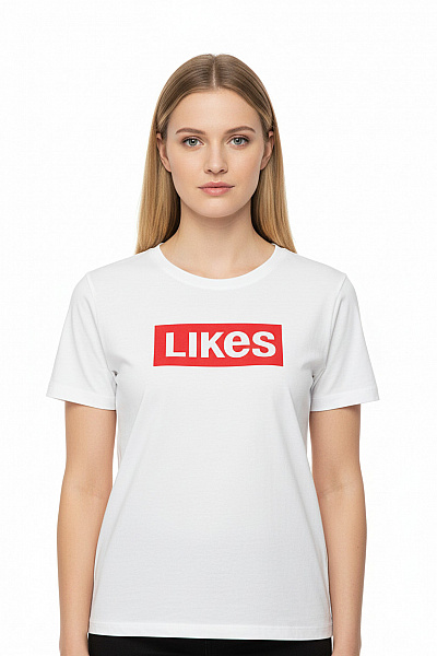 ALCOTT Dámské Bílé Tričko S Krátkým Rukávem A červeným Nápisem Likes Vel. M