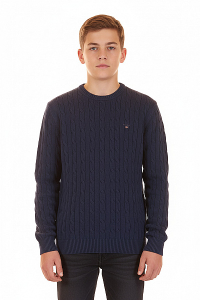 GANT Chlapecký Bavlněný Svetr Tmavě Modrý Copánkový Pletený Velikost 170 Cm