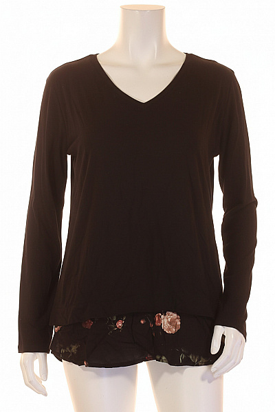 S.OLIVER Černá Dámská Halenka S Dlouhým Rukávem A Květinovým Volánem Velikost L