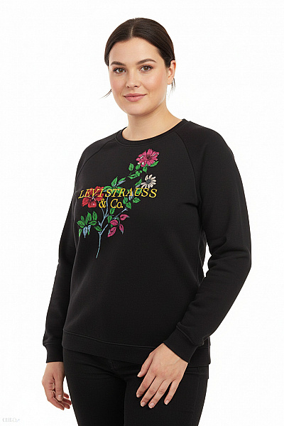 LEVIS Dámská černá Mikina Přes Hlavu S Dlouhým Rukávem Květovaná Streetwear Vel. 2XL