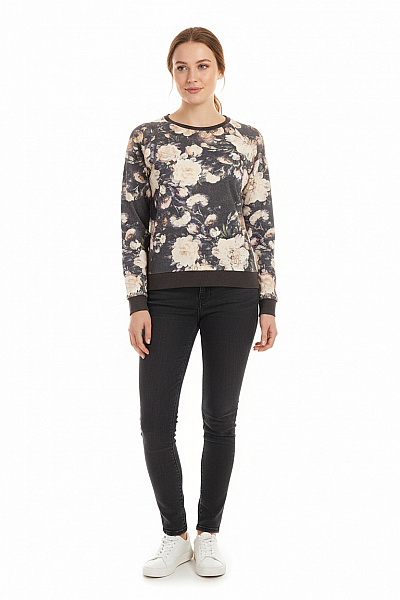 VILA Dámská Mikina Přes Hlavu Květovaná Tmavá S Dlouhým Rukávem Streetwear Vel. L