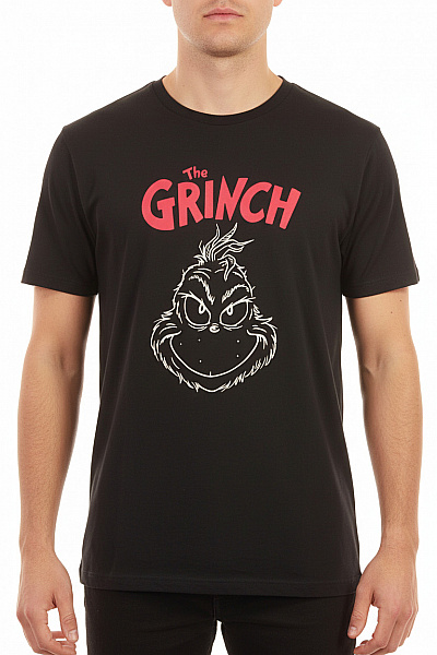 Pánské Černé Tričko Grinch Krátký Rukáv S Potiskem Vánoční Streetwear Velikost XL