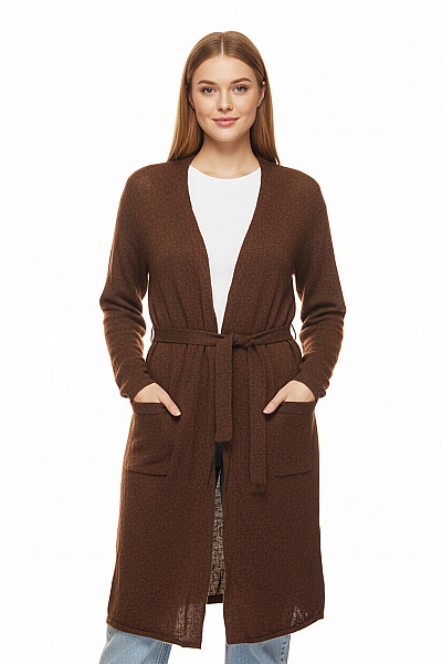 Emilio Sarto Hnědý Zavinovací Pletený Kardigan Dlouhý Lehký Huňatý Velikost M