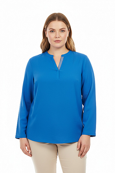 RABE Dámská Modrá Viskózová Halenka S Dlouhým Rukávem A Kamínky Elegantní Velikost 48