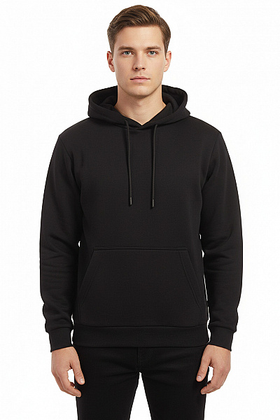 JACK & JONES Pánská černá Jednobarevná Streetwear Hoodie S Kapucí Přes Hlavu Vel. L