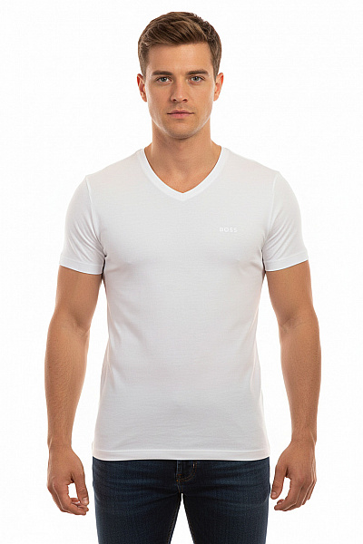 Hugo Boss Pánské Bílé Tričko S Krátkým Rukávem A V Výstřihem Basic Vel. M