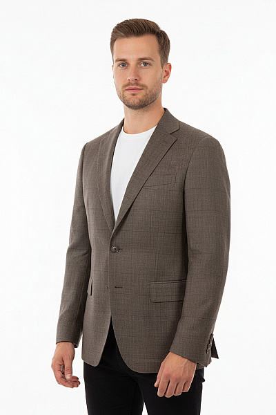 HILTON Pánské Vlněné Sako Společenské Kostkované šedé Vypasované Jednořadé Vel. 50