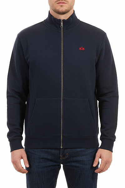 La Martina Pánská Tmavě Modrá Mikina Bez Kapuce Na Zip S Výšivkou Velikost XL