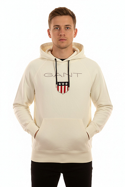 GANT Pánská Krémová Hoodie S Kapucí A Klokaní Kapsou S Výšivkou Vel. XL