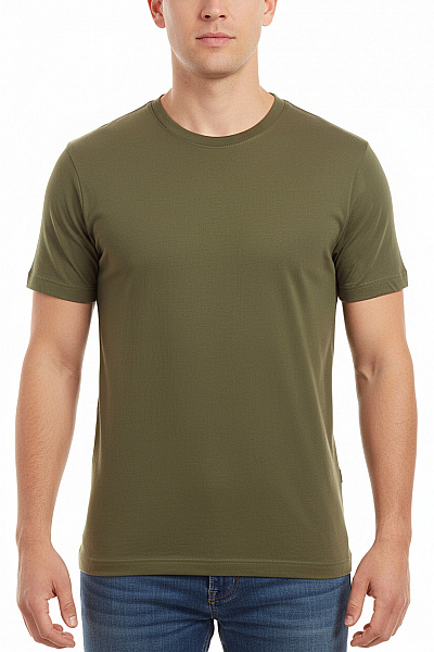 LAWRENCE GREY Pánské Basic Tričko Khaki S Krátkým Rukávem A Kulatým Výstřihem Vel. L